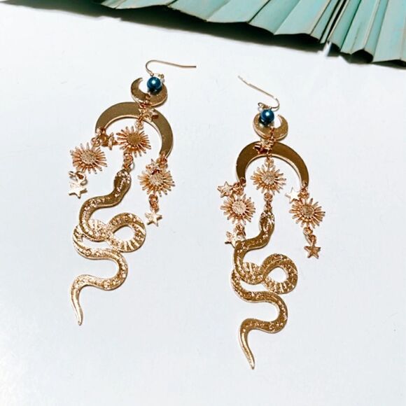 Boho snake dangle earrings S11 - Picture 2 of 2